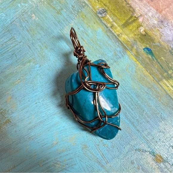 Blue Pendant Gemstone Green Chalcedony Necklace Wire Wrapped 4271 Y - Picture 7 of 10